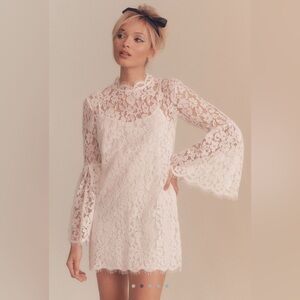 Endless Rose | Mock-Neck Bell-Sleeve Lace Mini Dress